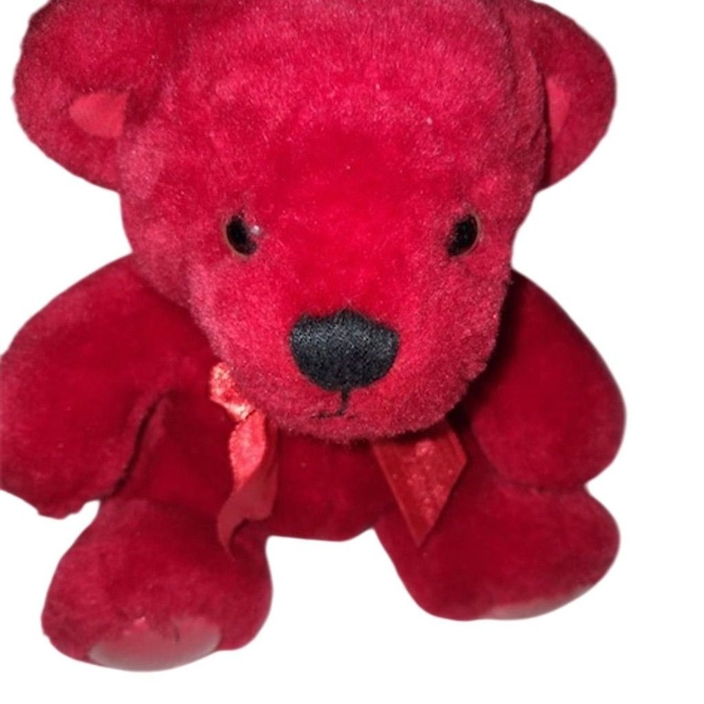 Adorable Red Teddy Bear Plush‎ with Black Bowtie Valentine's Gift Vtg